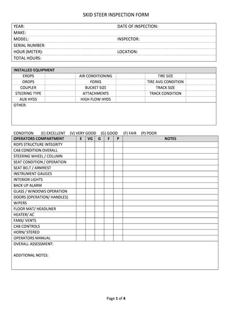 skid steering maintenance checklist